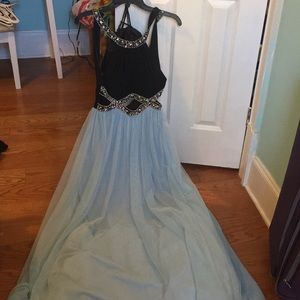 Strapless light blue, floor-length prom dress